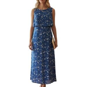 Vintage Blue White Floral Maxi Dress Womens Sz 6 Praire Farmhouse Coquette Lite